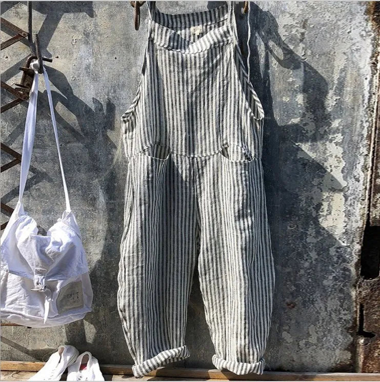 Literary casual women's cotton suspenders casual pants